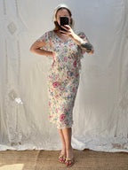 2000s Pure Silk Floral Dress with Caped Back