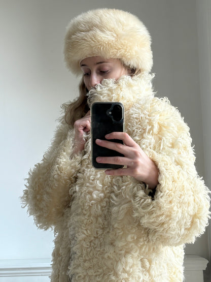 1970s Cream Sheepskin Box Hat