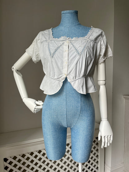 1910s Edwardian Corset Cover with Openwork Crochet