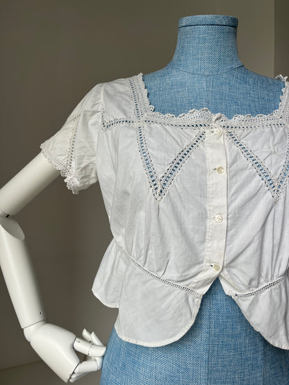 1910s Edwardian Corset Cover with Openwork Crochet