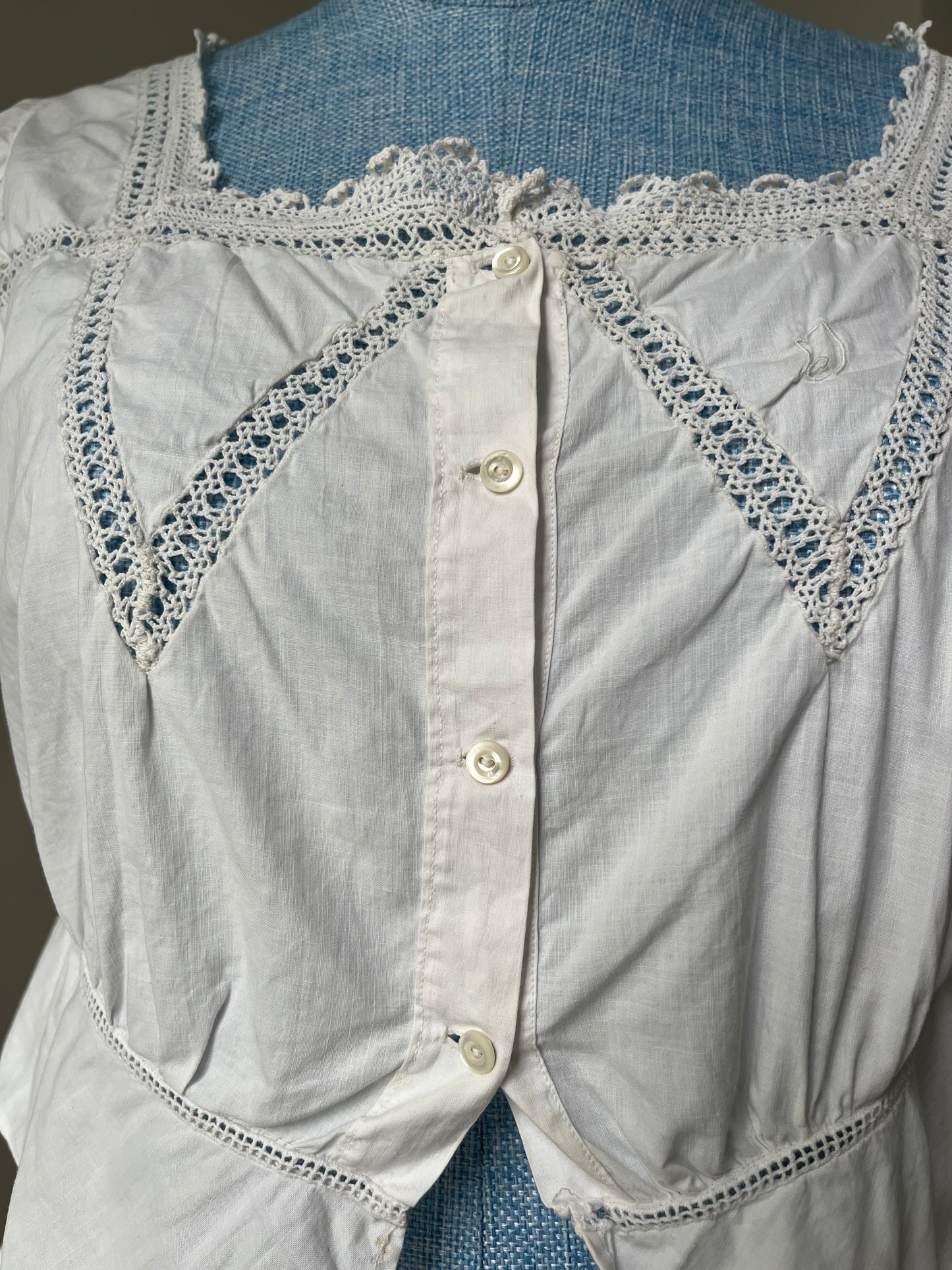 1910s Edwardian Corset Cover with Openwork Crochet