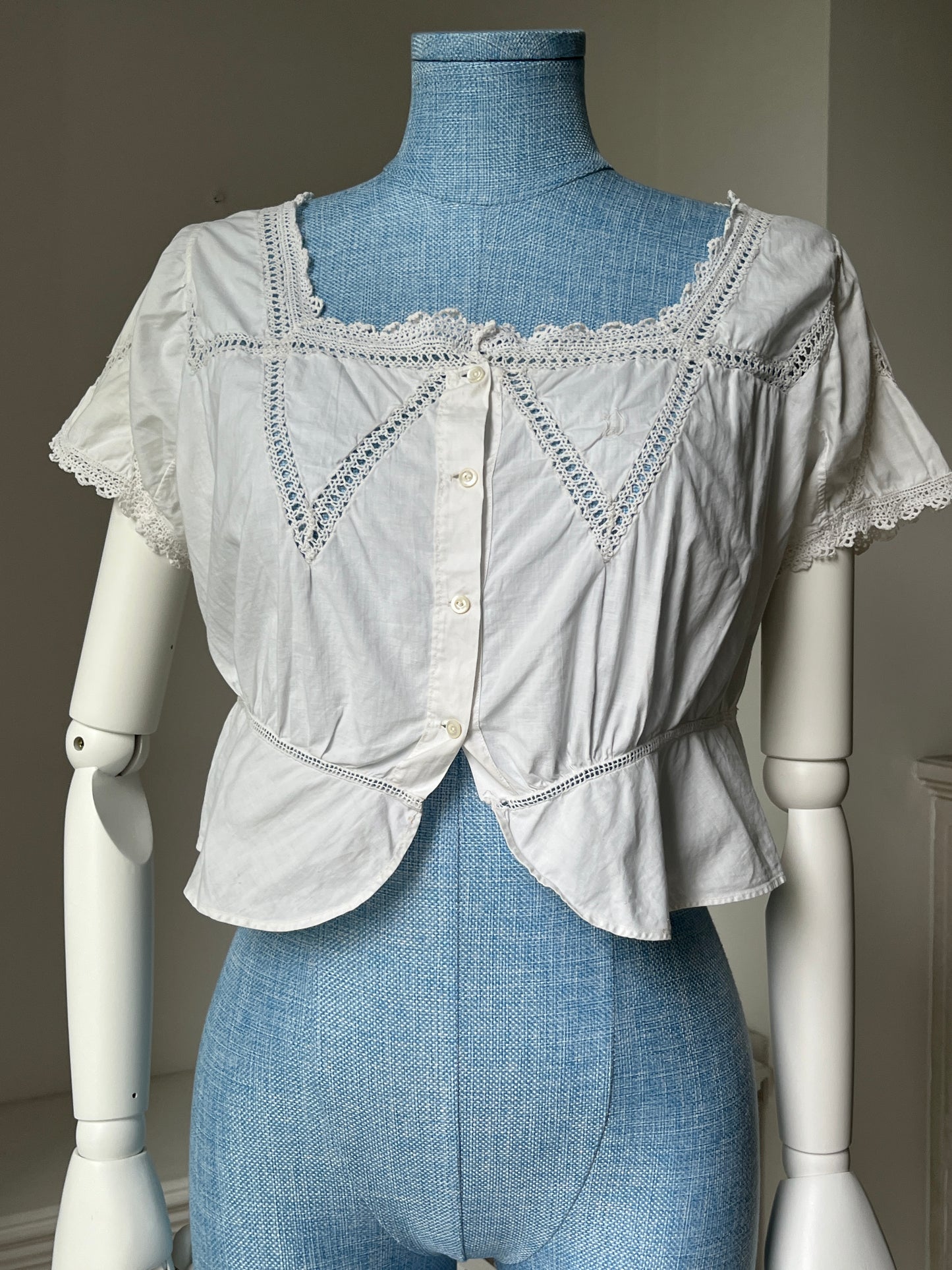 1910s Edwardian Corset Cover with Openwork Crochet