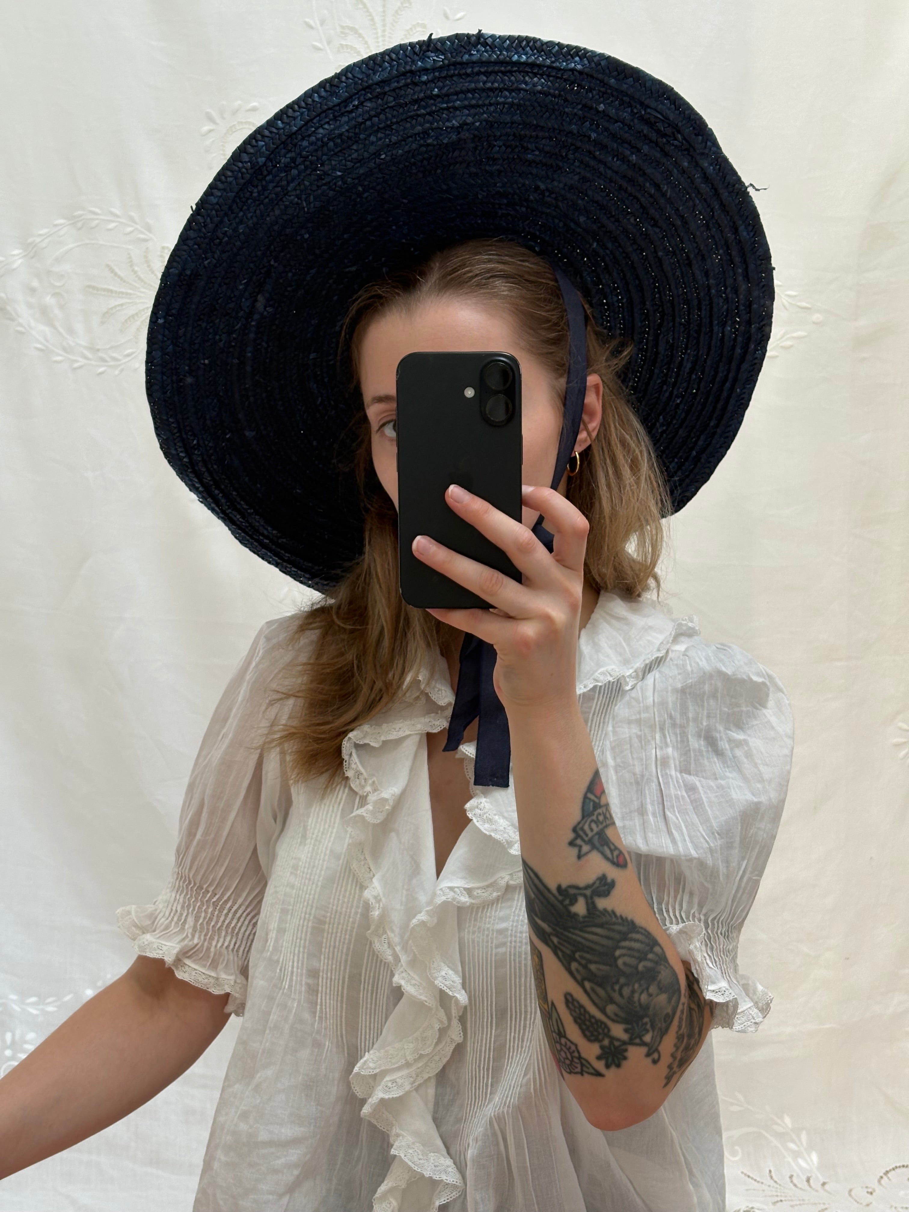 Reproduction 1940s Navy Blue Woven Tilt Hat