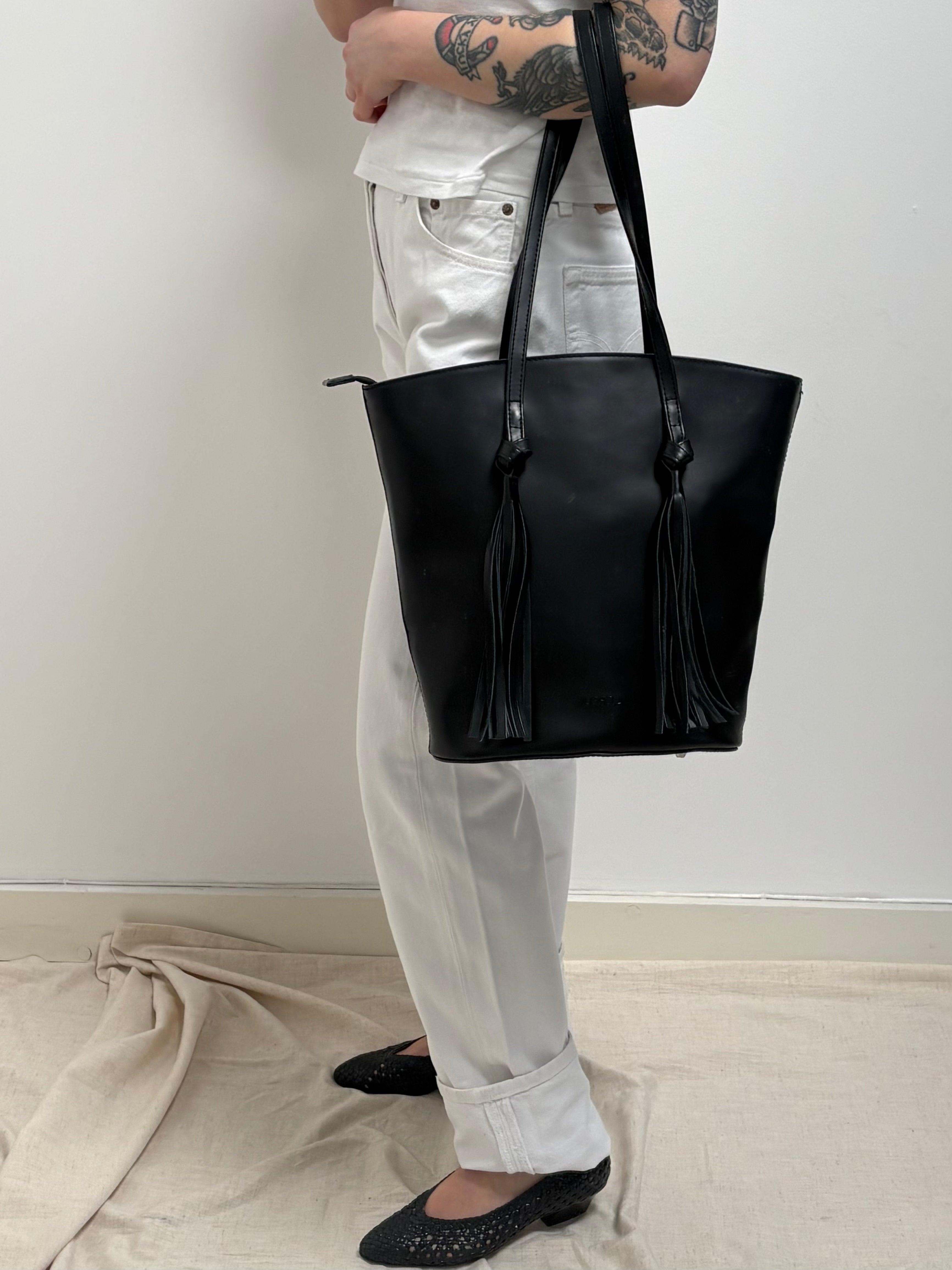 2010 Black Leather Handbag with Tassels