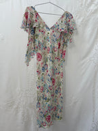 2000s Pure Silk Floral Dress with Caped Back