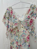 2000s Pure Silk Floral Dress with Caped Back