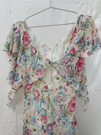 2000s Pure Silk Floral Dress with Caped Back