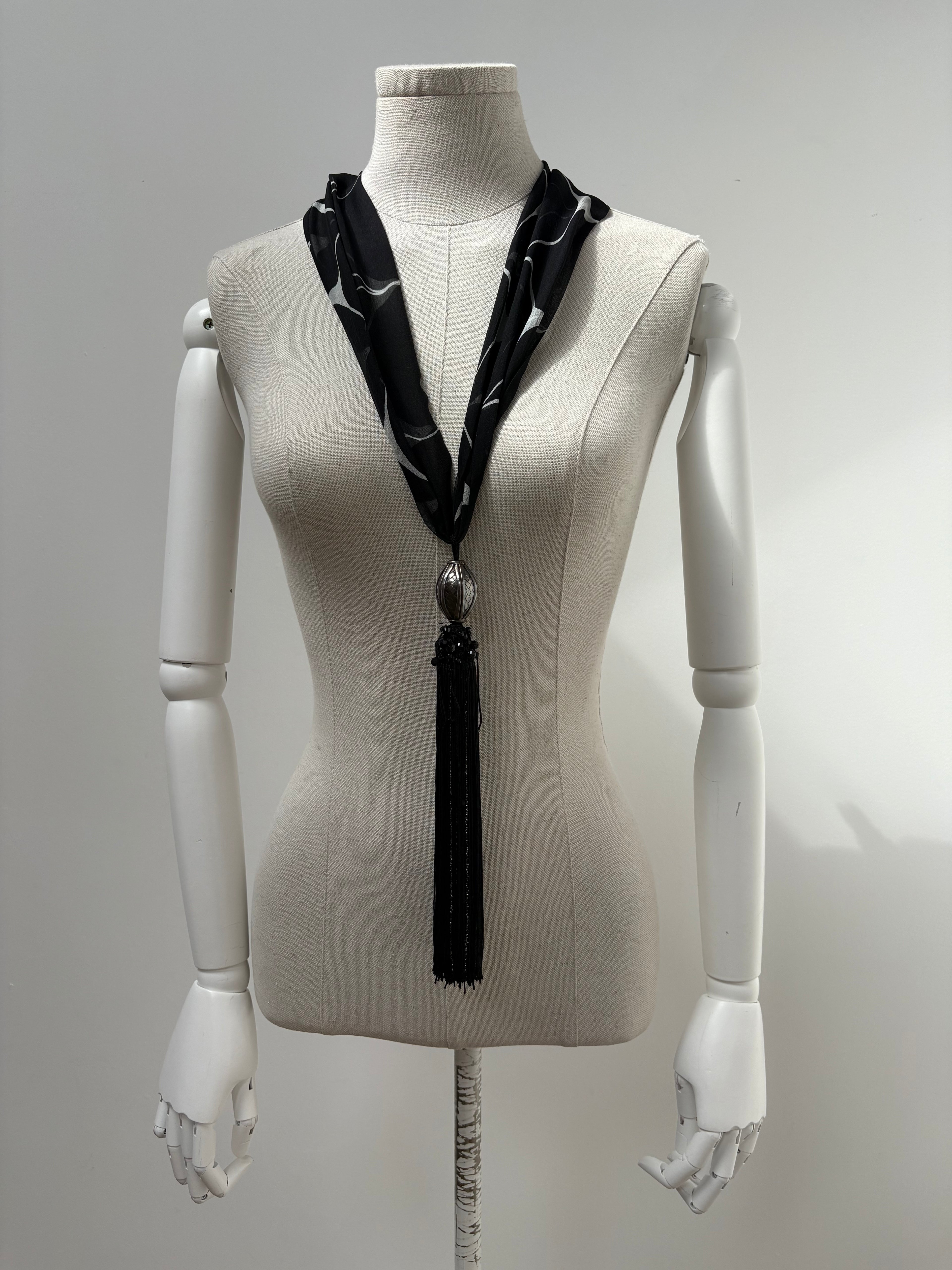 1990s Black Tassel Scarf Necklace/Belt