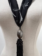1990s Black Tassel Scarf Necklace/Belt