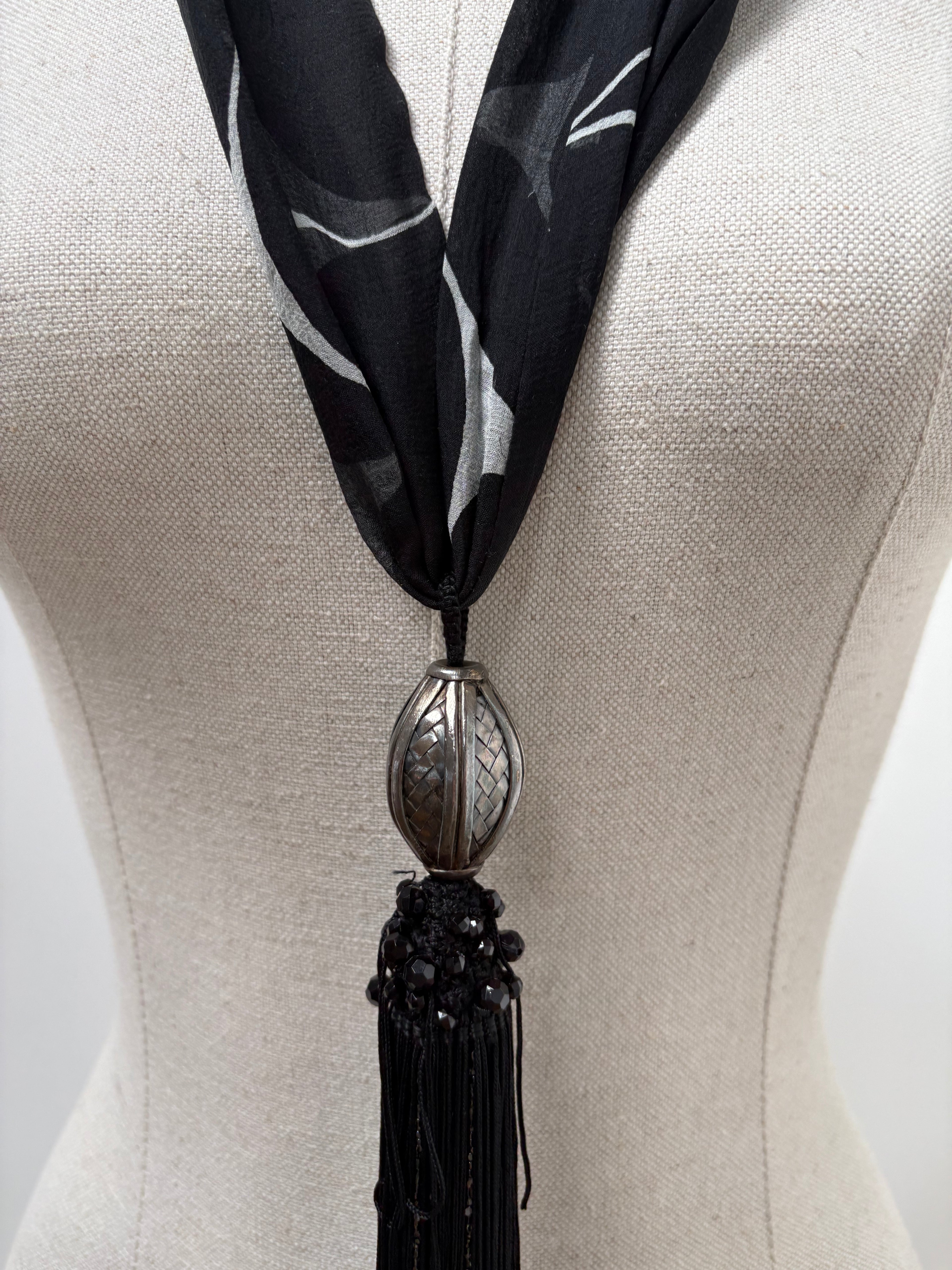 1990s Black Tassel Scarf Necklace/Belt