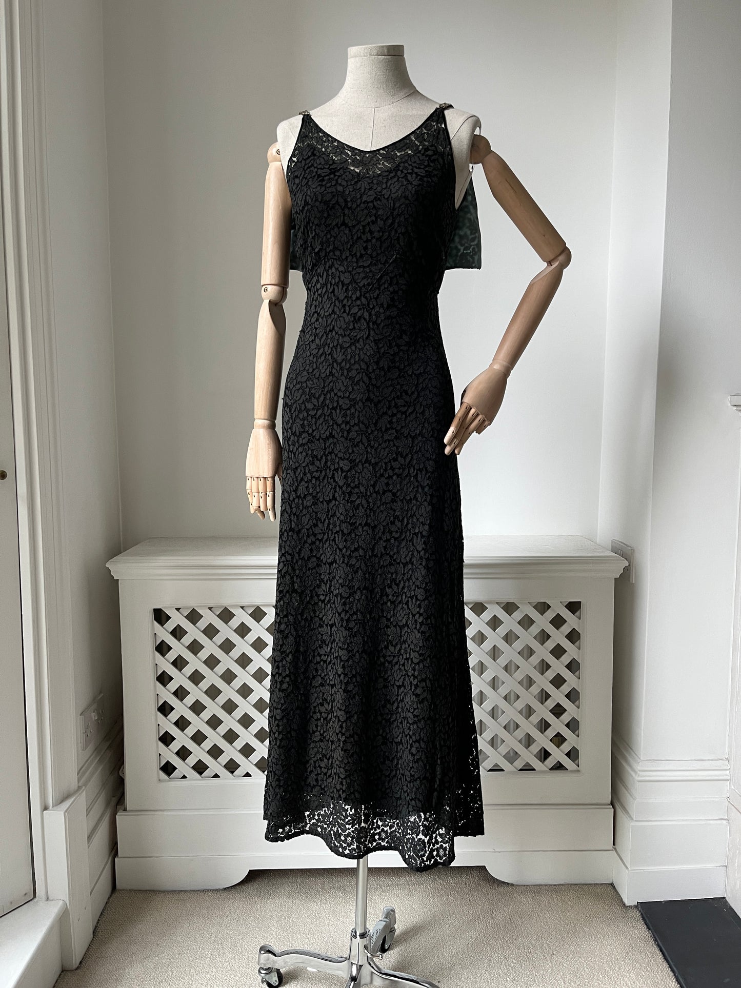 1930s Bias Cut Lace Evening Dress with Low Back