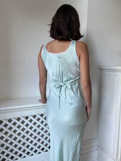 1930s Silk Icy Blue Bias Cut Nightdress Slip