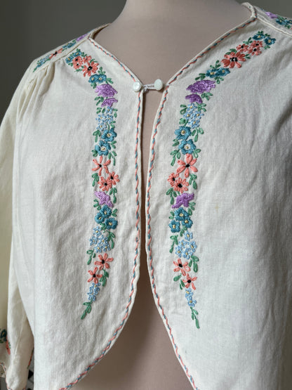 1940s Hand Embroidered Cotton Bed Jacket