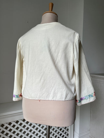 1940s Hand Embroidered Cotton Bed Jacket