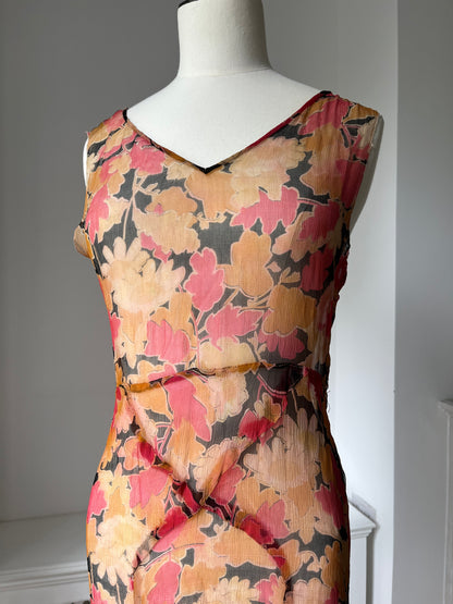 1930s Silk Chiffon Floral Dress Set