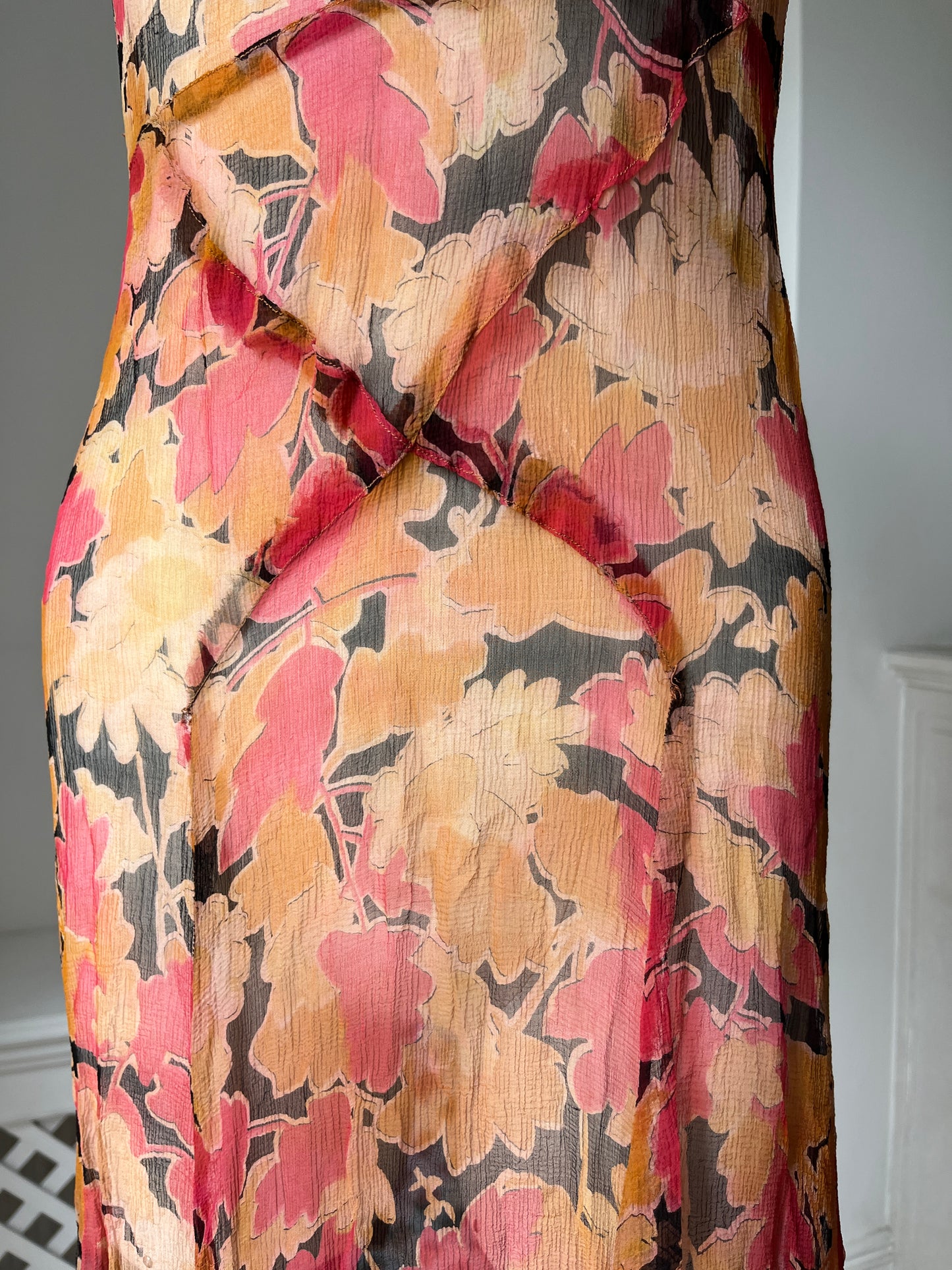 1930s Silk Chiffon Floral Dress Set