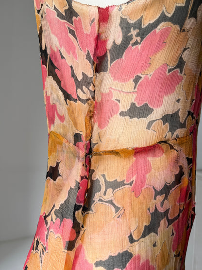 1930s Silk Chiffon Floral Dress Set