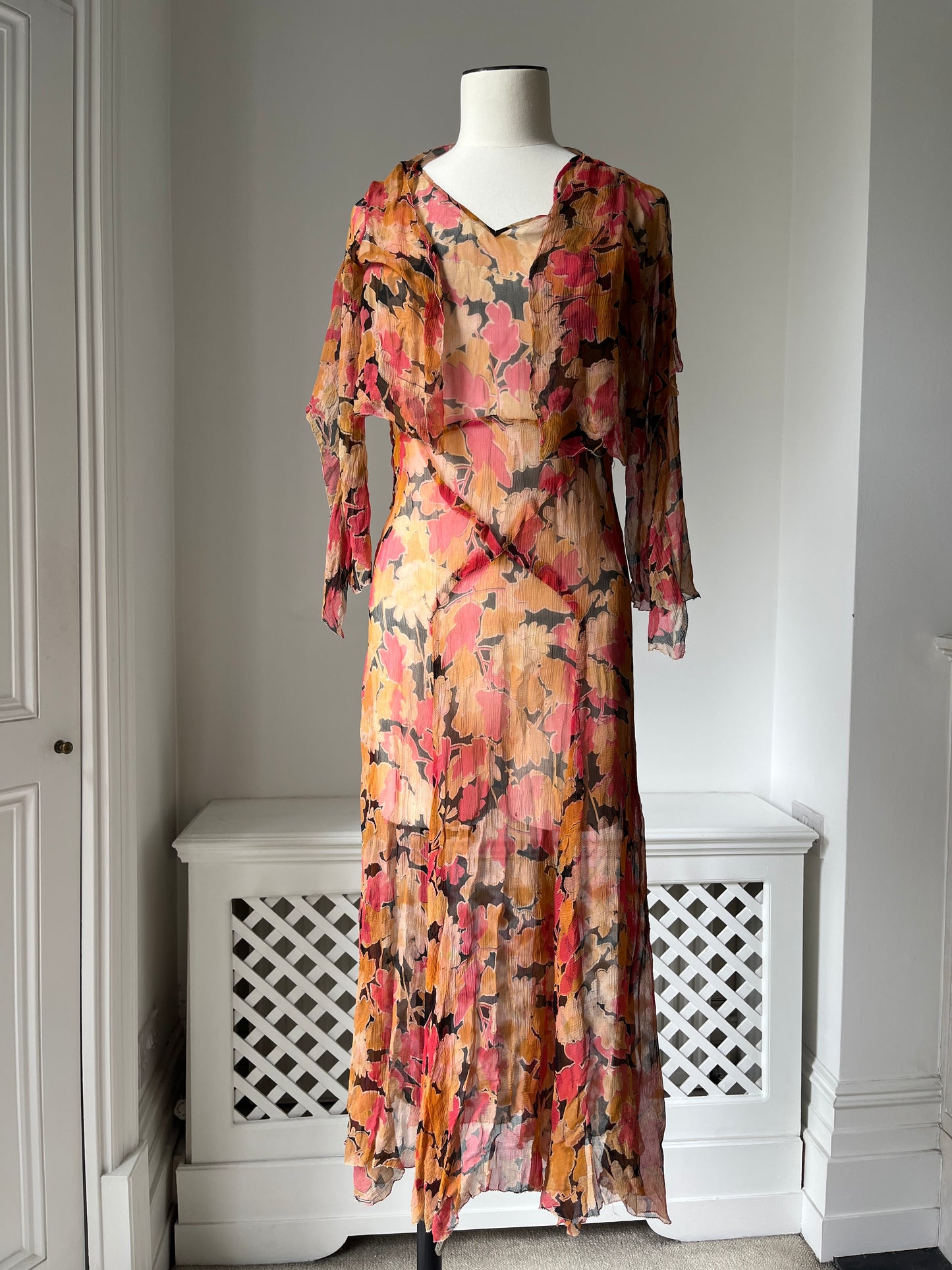 1930s Silk Chiffon Floral Dress Set
