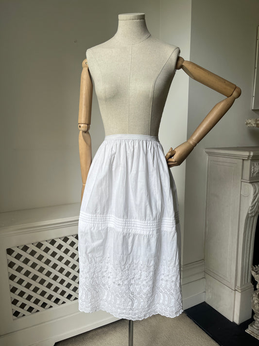 1910s Cotton Petticoat Underskirt with Broderie Anglaise