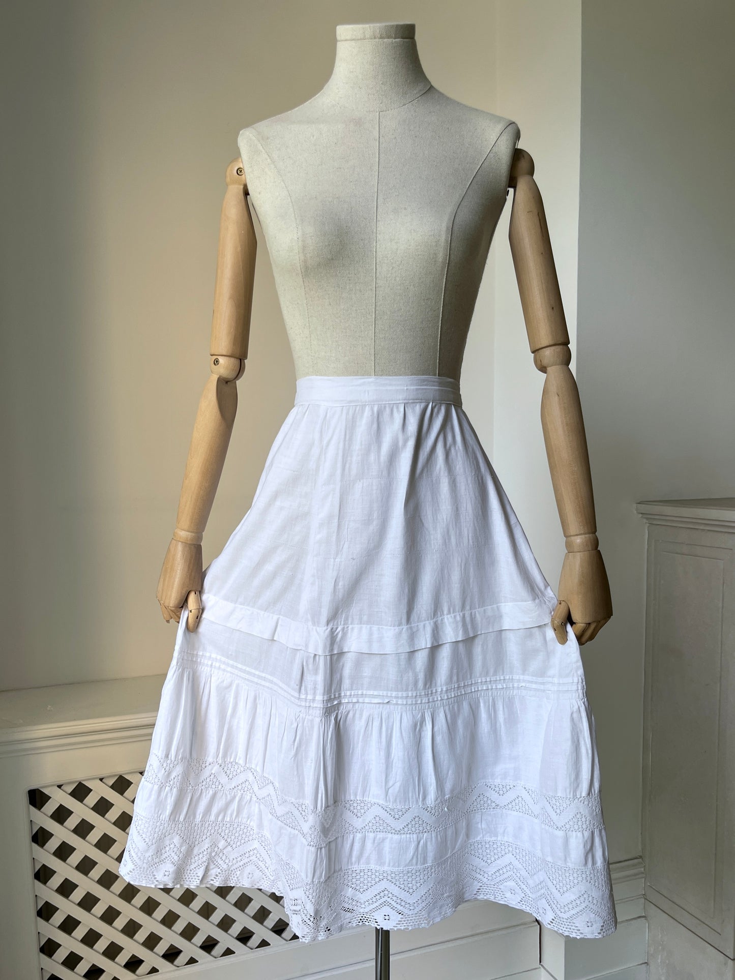 1910s Cotton Petticoat Underskirt with Filet Lacework