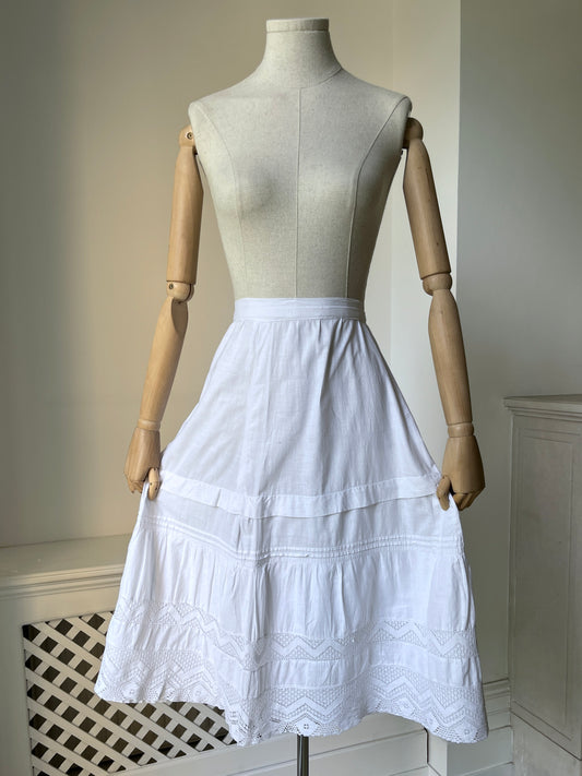 1910s Cotton Petticoat Underskirt with Filet Lacework