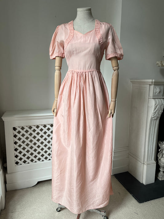 1930s 1940s Pink Taffeta Evening Dress