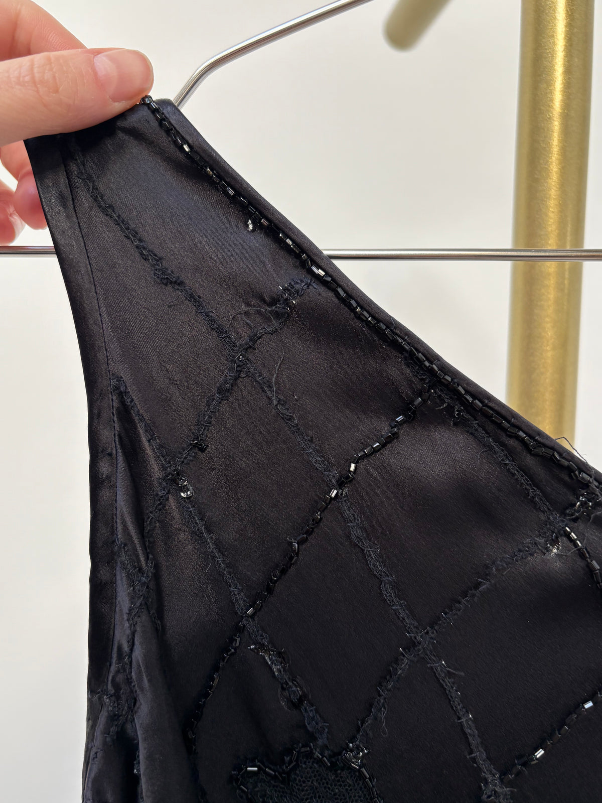 1930s Black Satin Beaded Evening Dress (wounded)