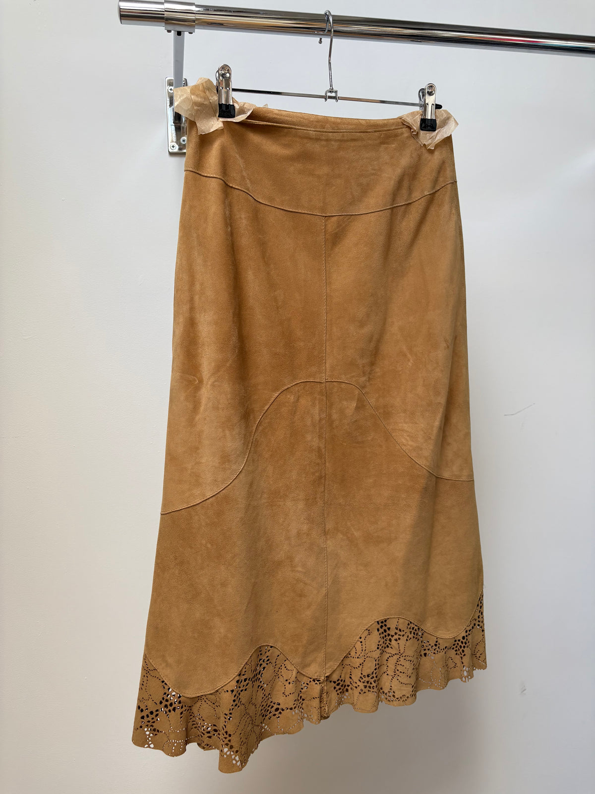 2000s Brown Suede Skirt with Lace