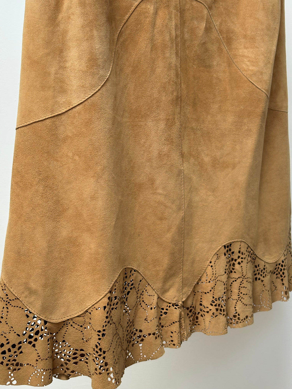 2000s Brown Suede Skirt with Lace