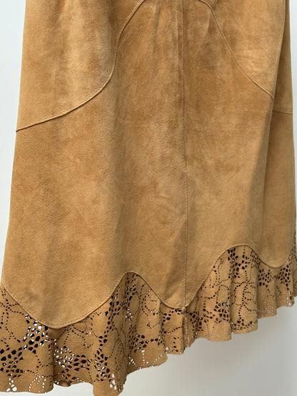 2000s Brown Suede Skirt with Lace