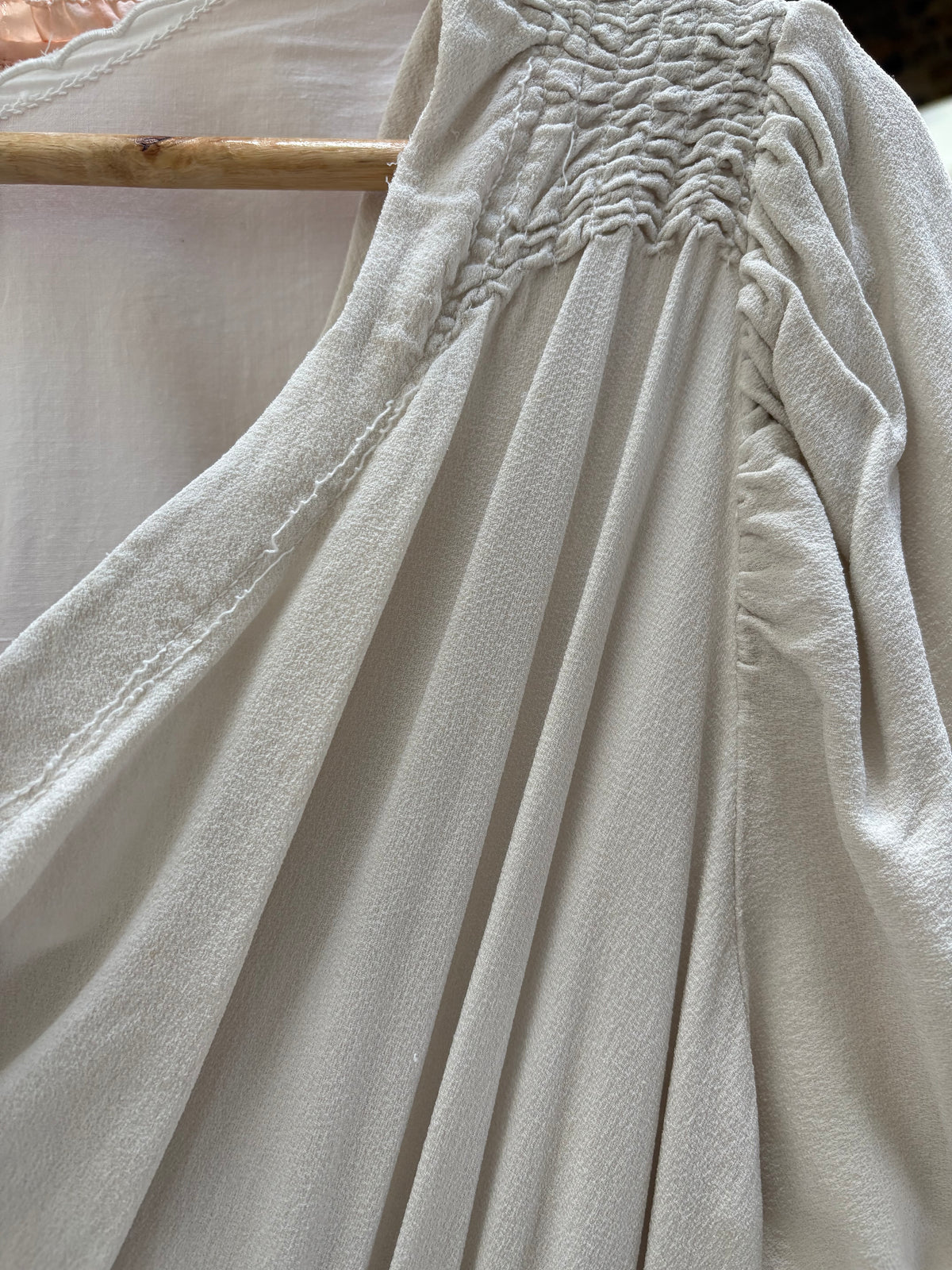 1930s Grey Toned Ivory Crepe Bias Cut Dress