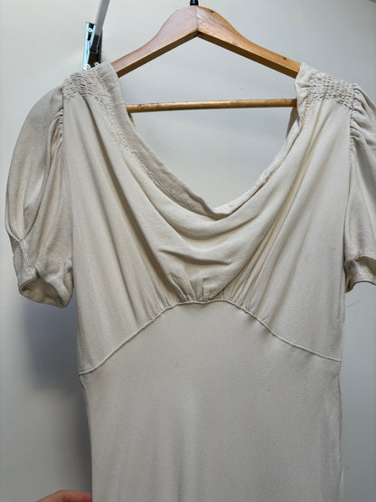 1930s Grey Toned Ivory Crepe Bias Cut Dress