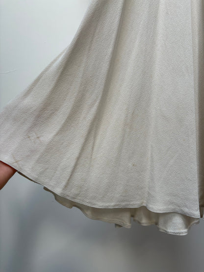 1930s Grey Toned Ivory Crepe Bias Cut Dress