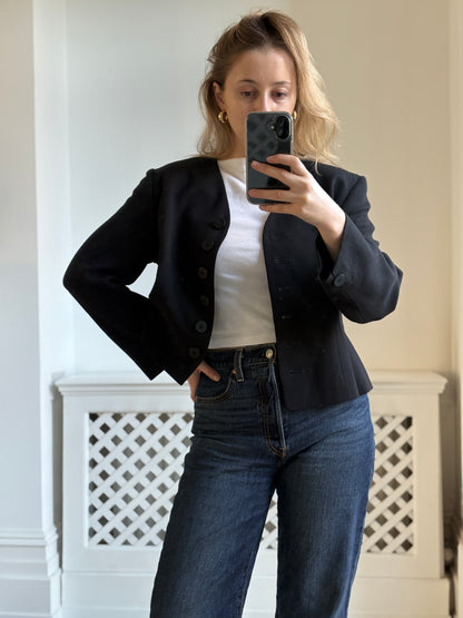 1980s 'Jaeger' Wool Black Blazer