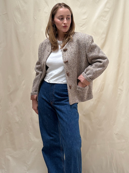 1980s French 'Pierbe' Wool Marl Collarless Blazer