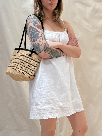 1990s Straw Handbag with Cowrie Shells