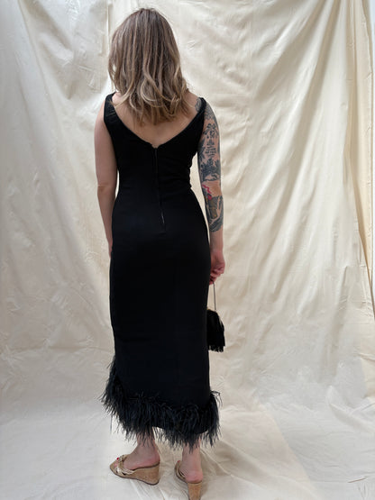 1960s Wiggle Dress with Feather Hem