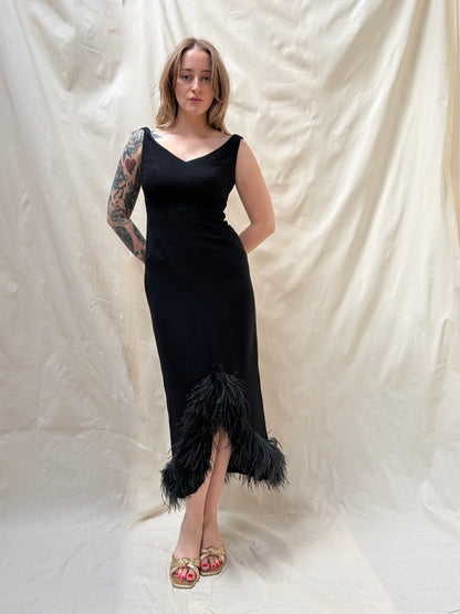 1960s Wiggle Dress with Feather Hem