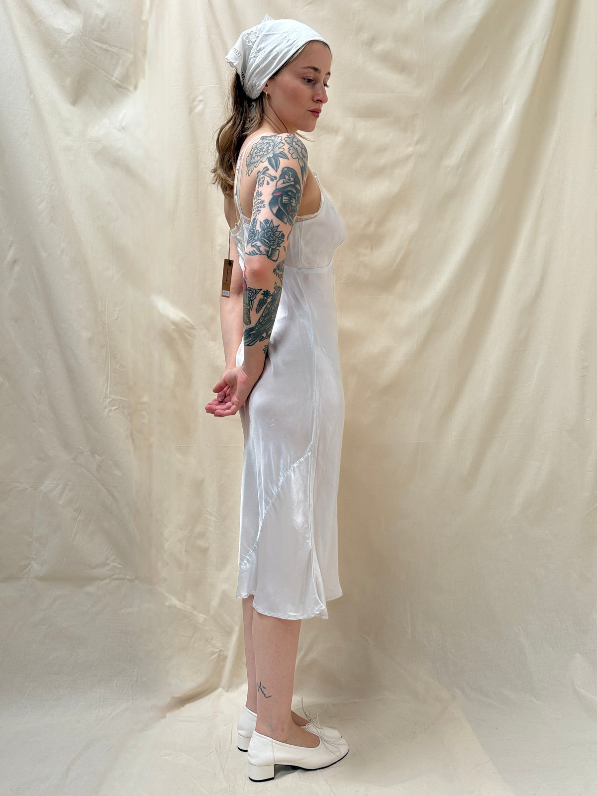 1940s Deadstock Ice Blue Satin Bias Slip