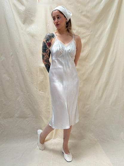 1940s Deadstock Ice Blue Satin Bias Slip