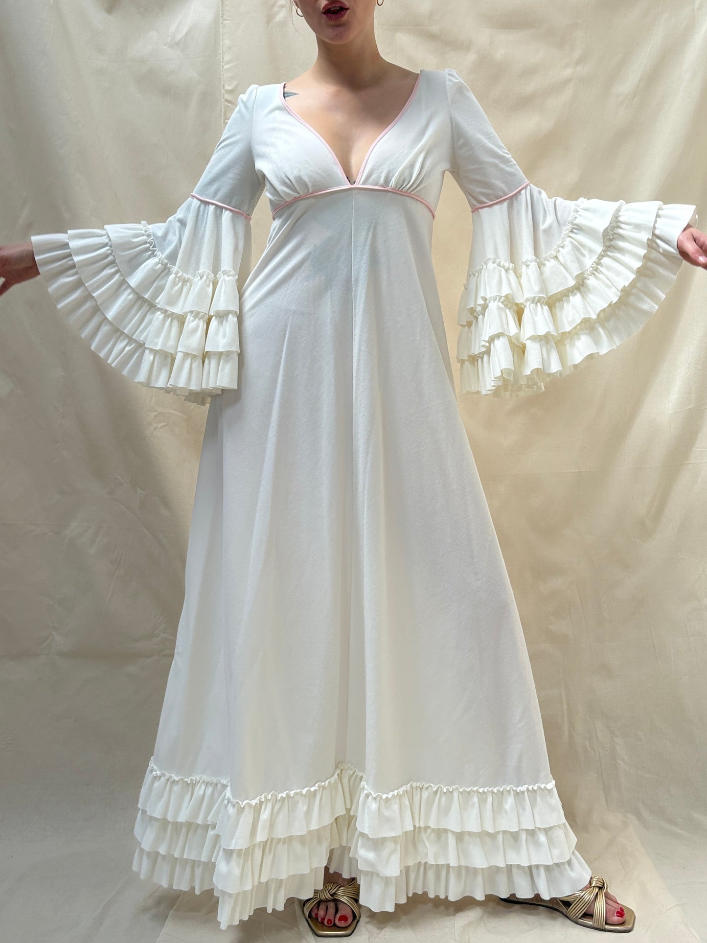 1970s Dress with Ruffle Sleeves