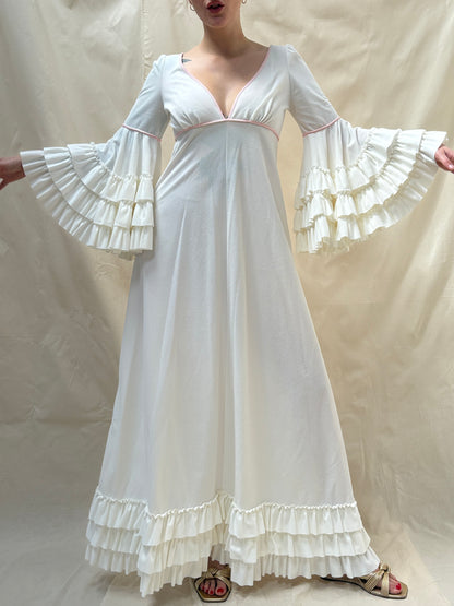 1970s Dress with Ruffle Sleeves