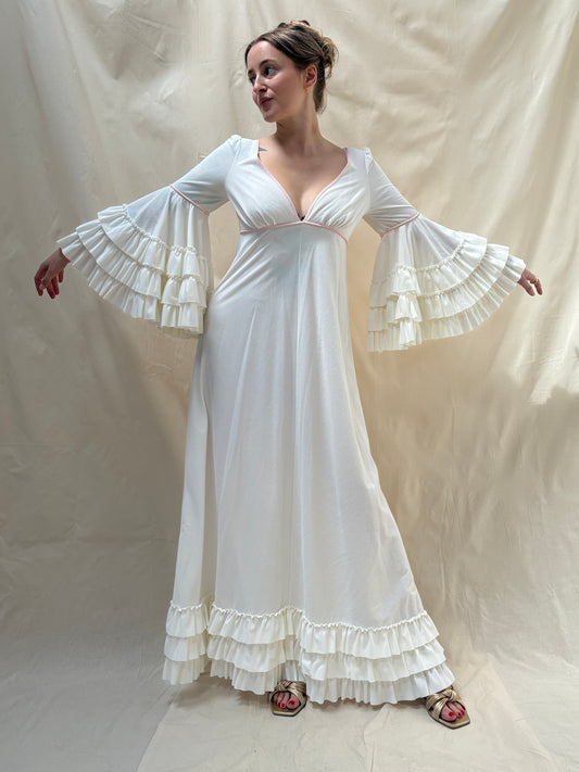 1970s Dress with Ruffle Sleeves