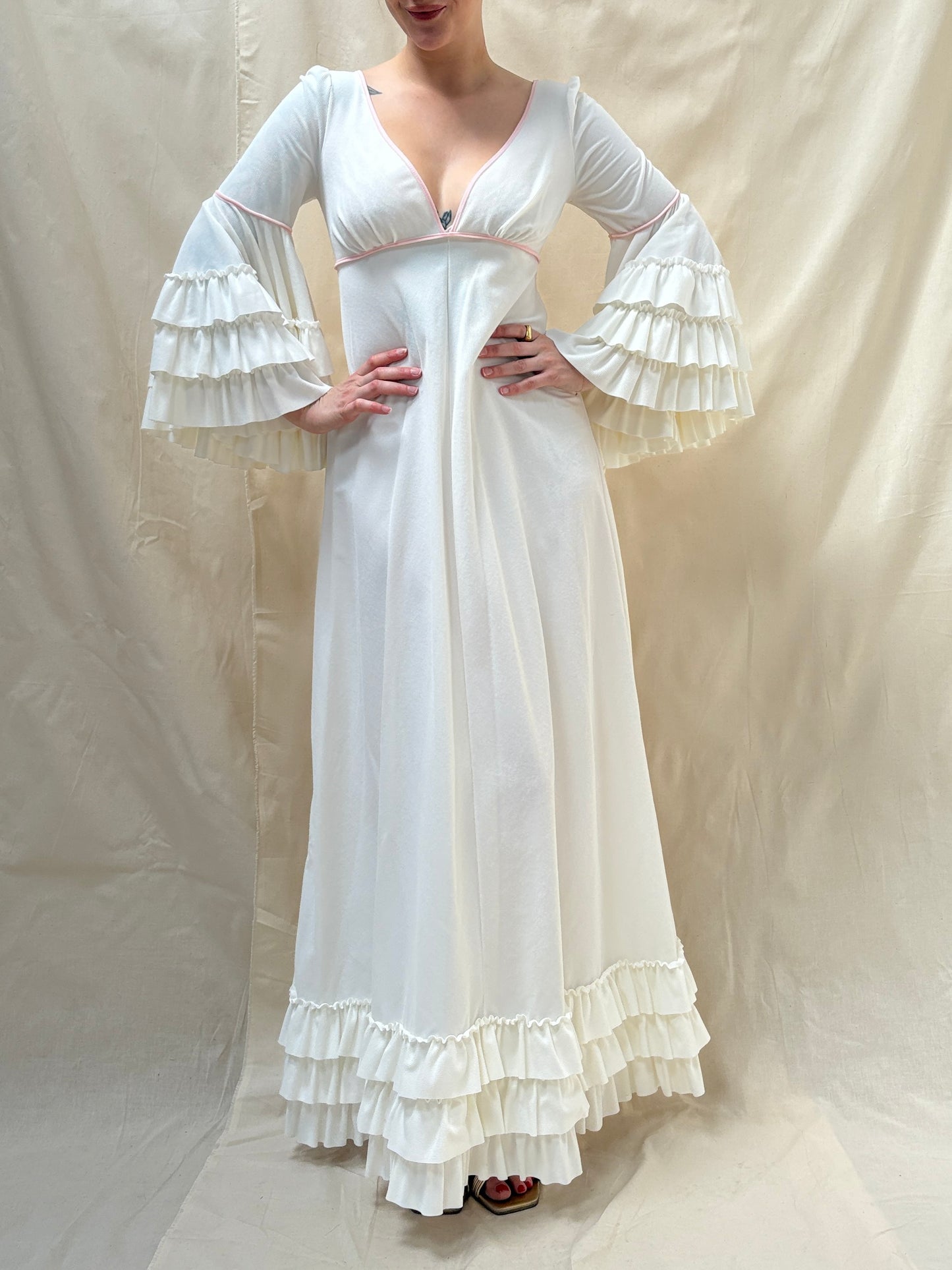 1970s Dress with Ruffle Sleeves