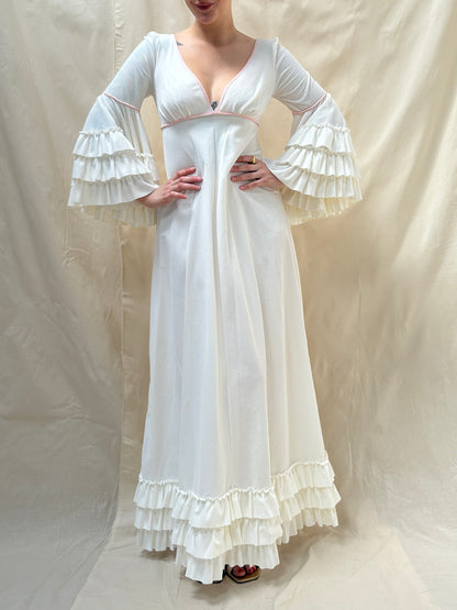 1970s Dress with Ruffle Sleeves