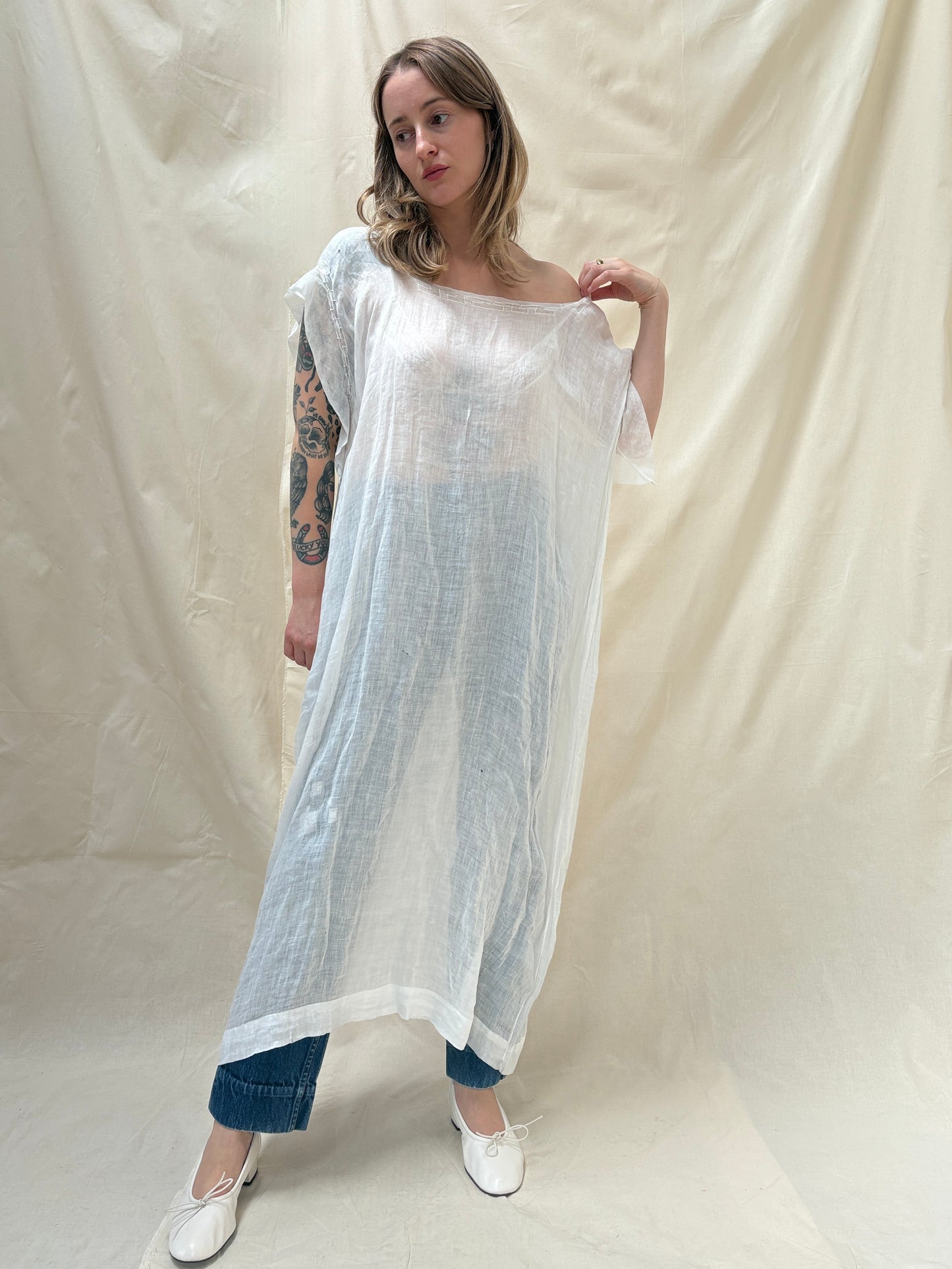 1900s Pure Cotton Sheer Dress (wounded)