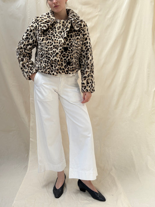 1960s Faux Fur Leopard Print Cropped Jacket