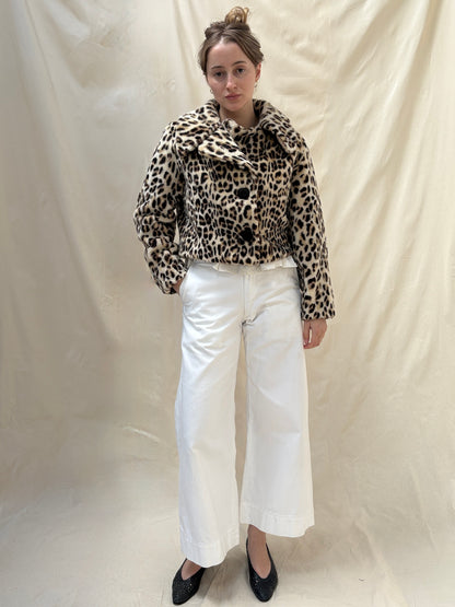 1960s Faux Fur Leopard Print Cropped Jacket