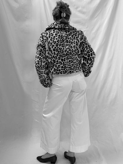 1960s Faux Fur Leopard Print Cropped Jacket