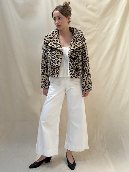 1960s Faux Fur Leopard Print Cropped Jacket